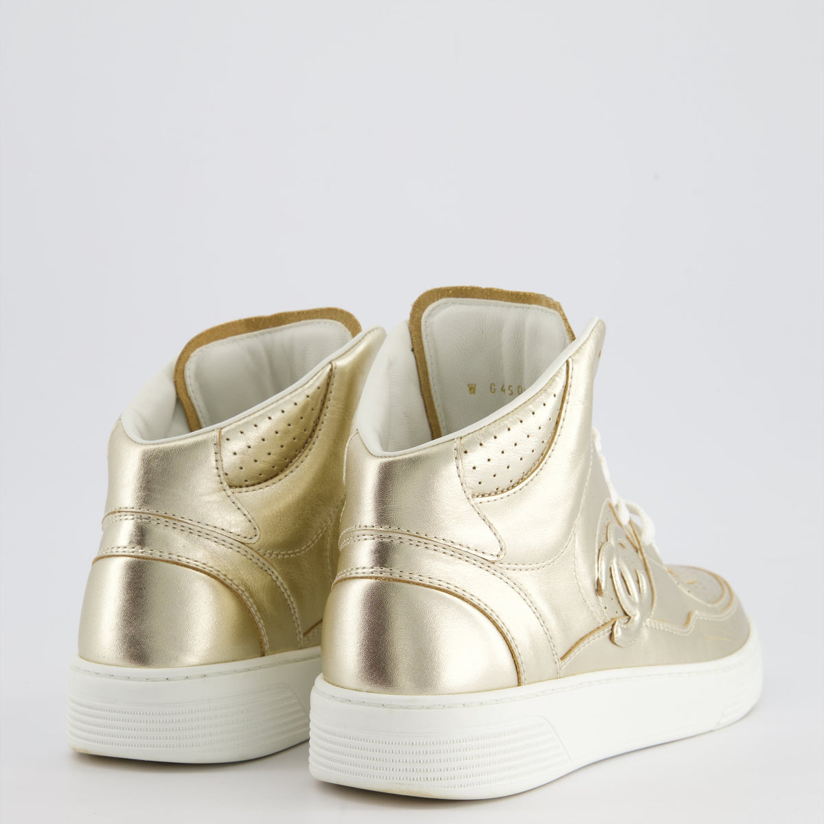 Chanel 24C Metallic Gold High Sneakers in Calfskin Leather with Logo Detail Size EU 39