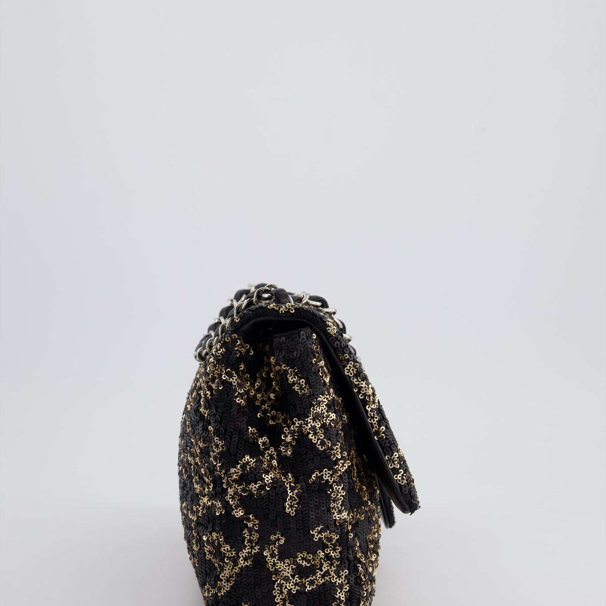 Chanel Black, Gold Sequin CC Logo Medium Flap Bag with Silver Hardware