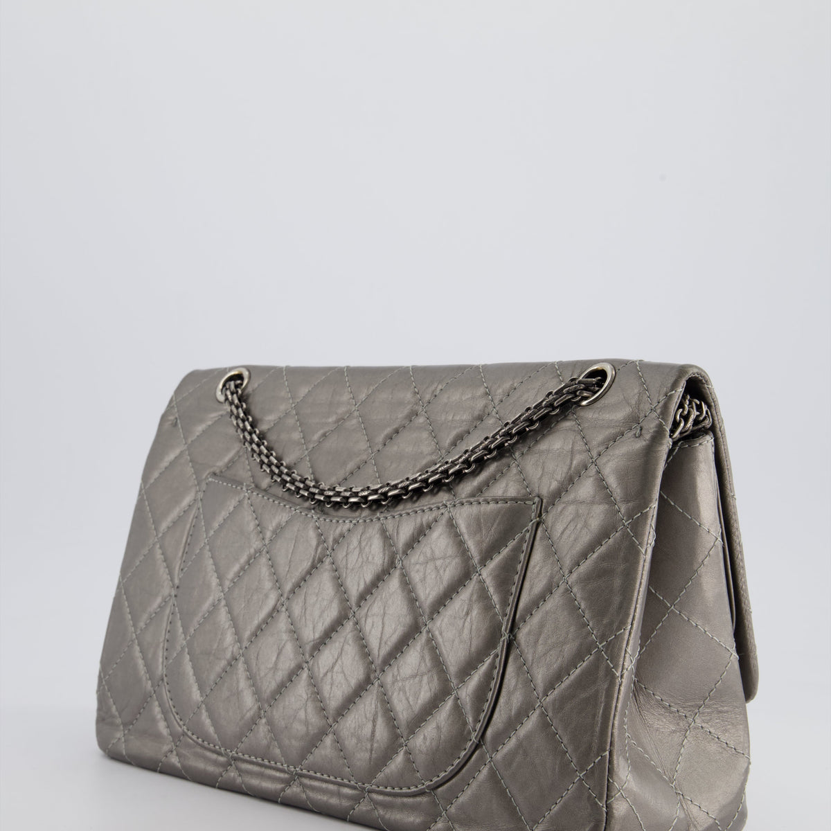 Chanel 2.55 Jumbo Reissue Bag in Metallic Grey Crumpled Calfskin Leather With Gunmetal Hardware