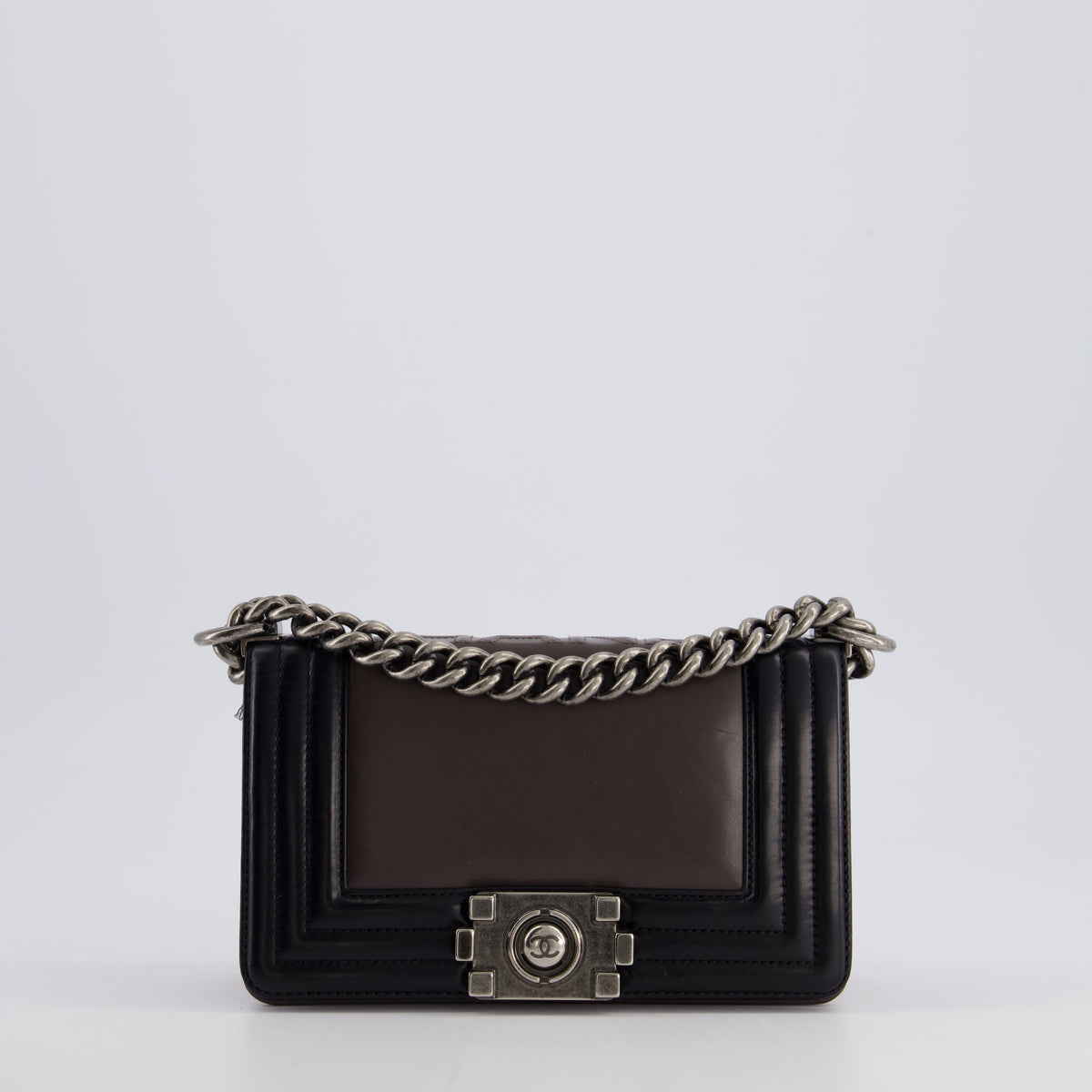 *FIRE PRICE* Chanel Brown and Black Small Boy Bag in Smooth Calfskin with Ruthenium Hardware