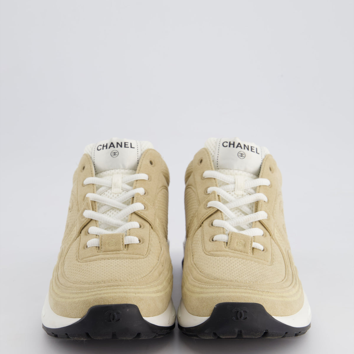 Chanel Beige Suede Sneakers With CC Logo Detail Size EU 41.5