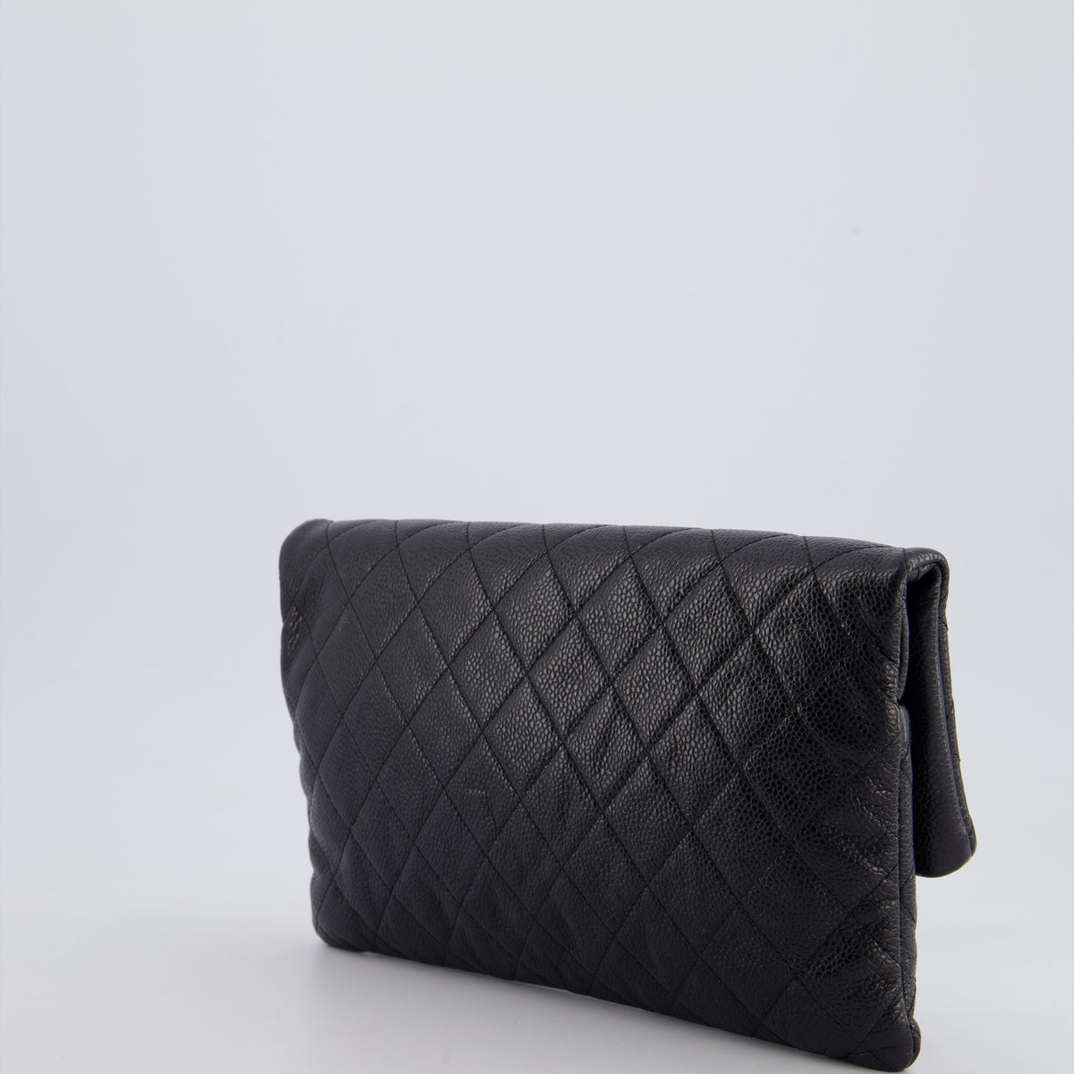 Chanel Black Long Clutch Bag in Caviar Leather with Silver Hardware