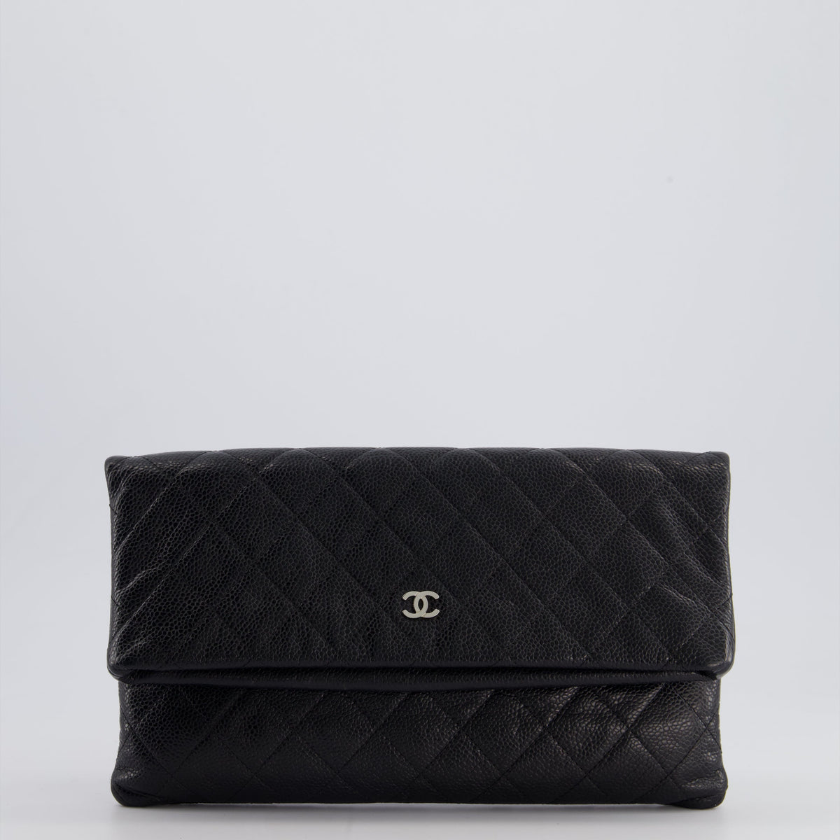 Chanel Black Long Clutch Bag in Caviar Leather with Silver Hardware