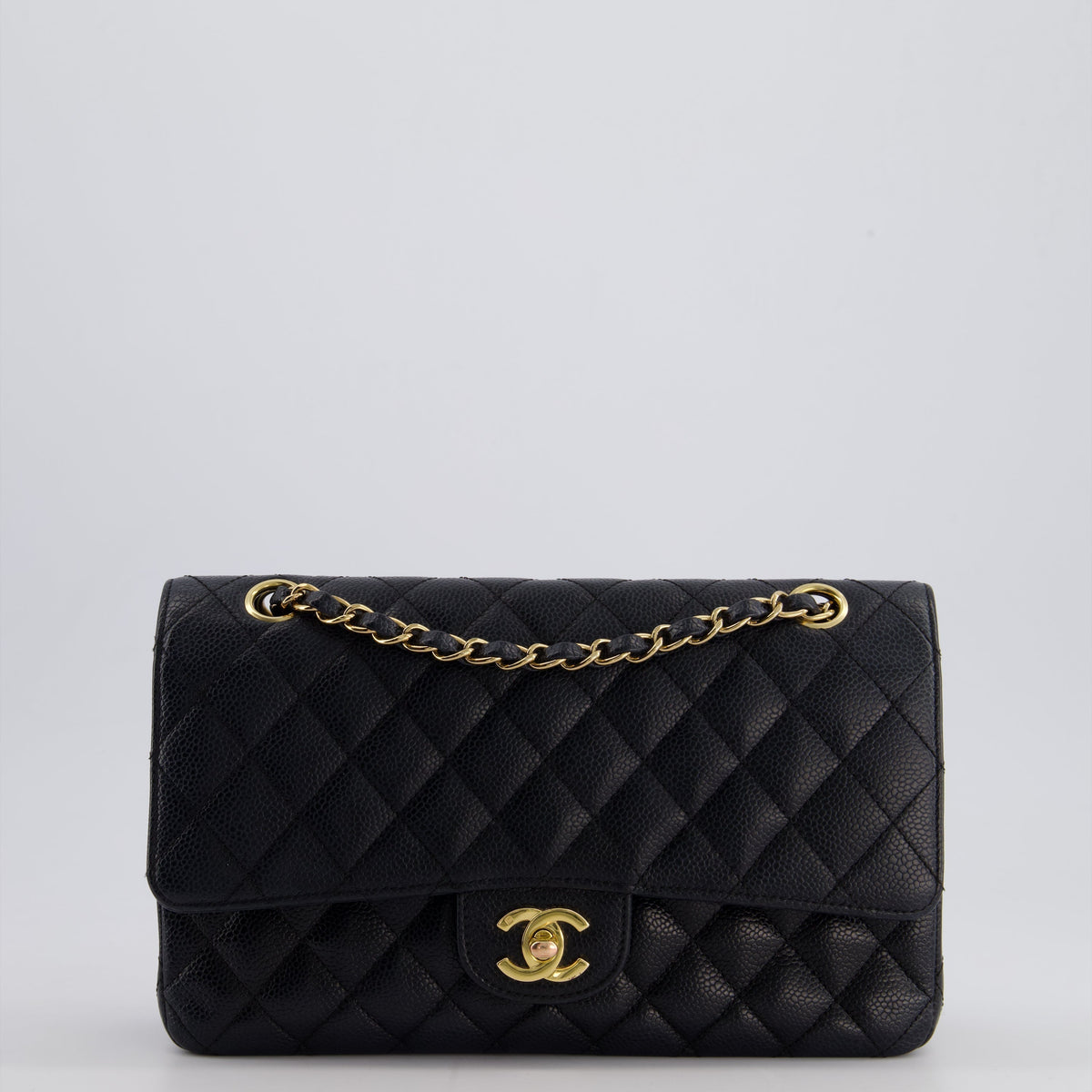 Chanel Black Vintage Medium Classic Double Flap Bag in Caviar Leather with 24K Gold Hardware
