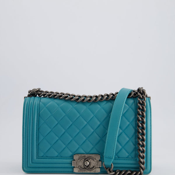 *FIRE PRICE* Chanel Teal Medium Boy Bag in Lambskin Leather with Ruthenium Hardware