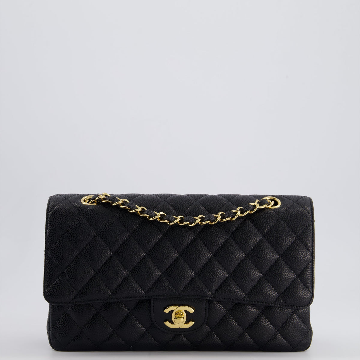 *HOT* Chanel Black Medium Classic Double Flap Bag in Caviar Leather with Gold Hardware