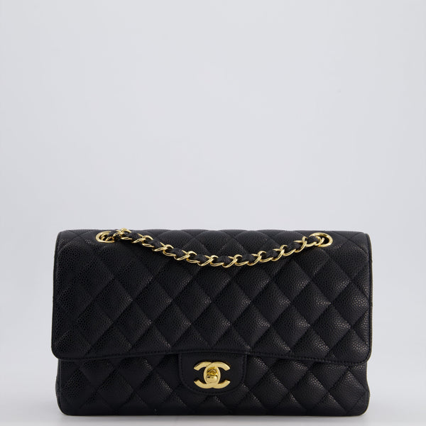 *HOT* Chanel Black Medium Classic Double Flap Bag in Caviar Leather with Gold Hardware