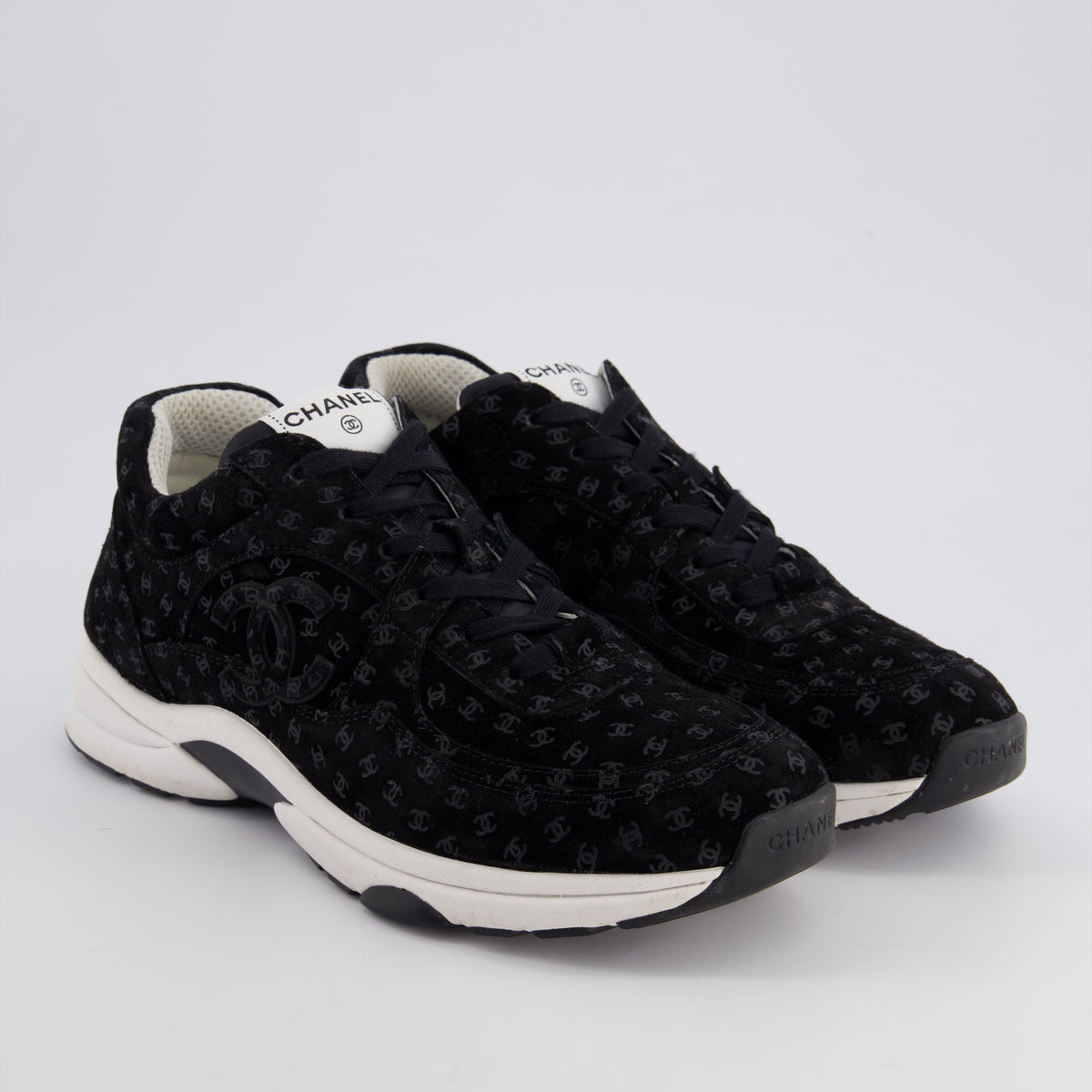 Chanel Black Suede Sneakers with CC Logo Size EU 41.5