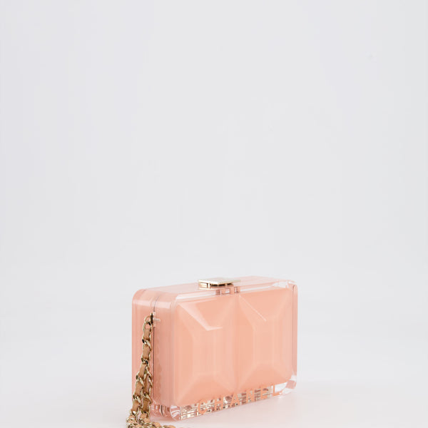 *COLLECTOR'S PIECE* Chanel Minaudi√®re Pink Plexiglass Clutch Bag With Champagne Hardware and Logo Detail