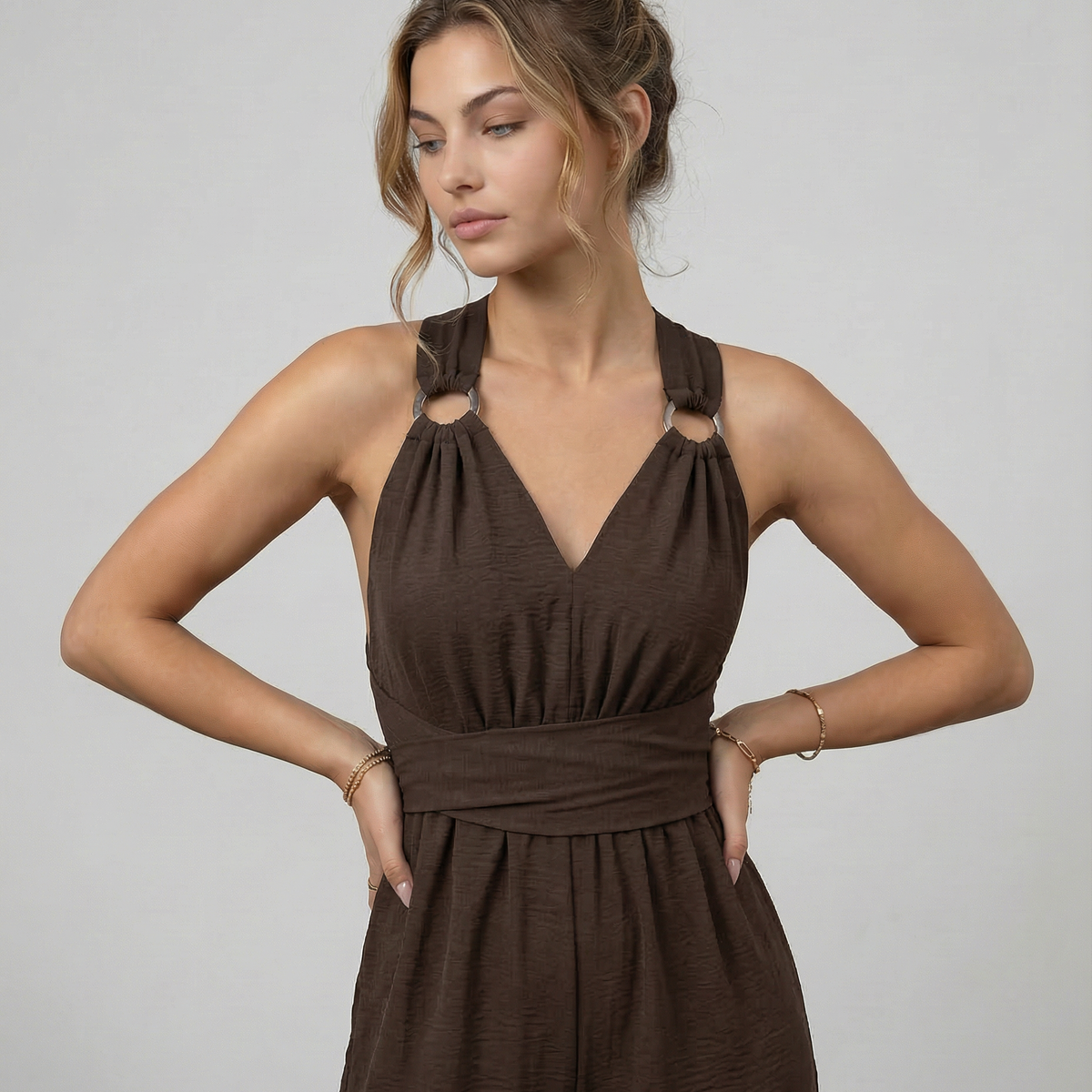 Leanne | Jumpsuit with Cross-Back Detail and Wide-Leg Fit
