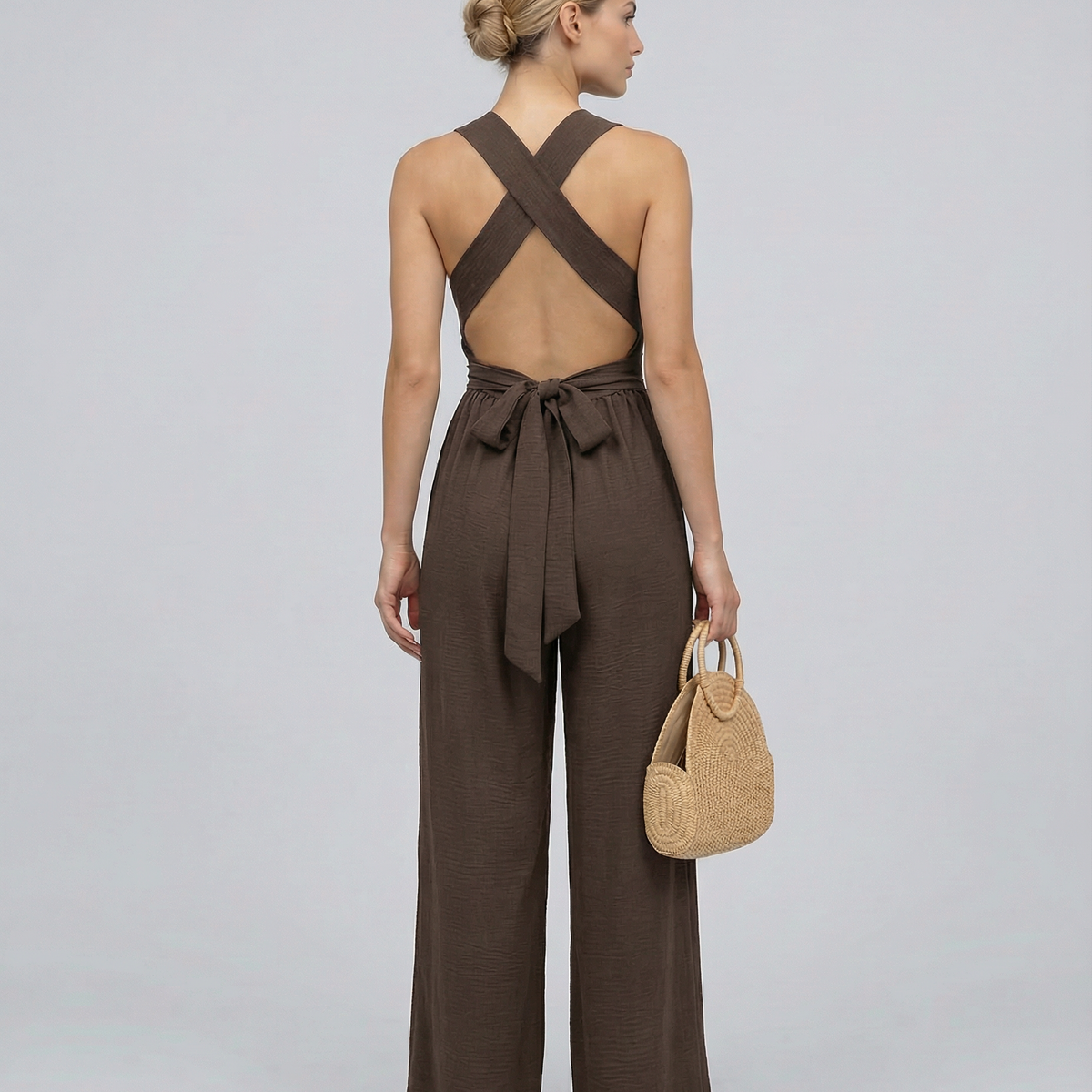 Leanne | Jumpsuit with Cross-Back Detail and Wide-Leg Fit