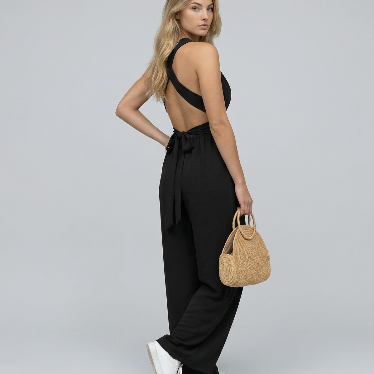 Leanne | Jumpsuit with Cross-Back Detail and Wide-Leg Fit