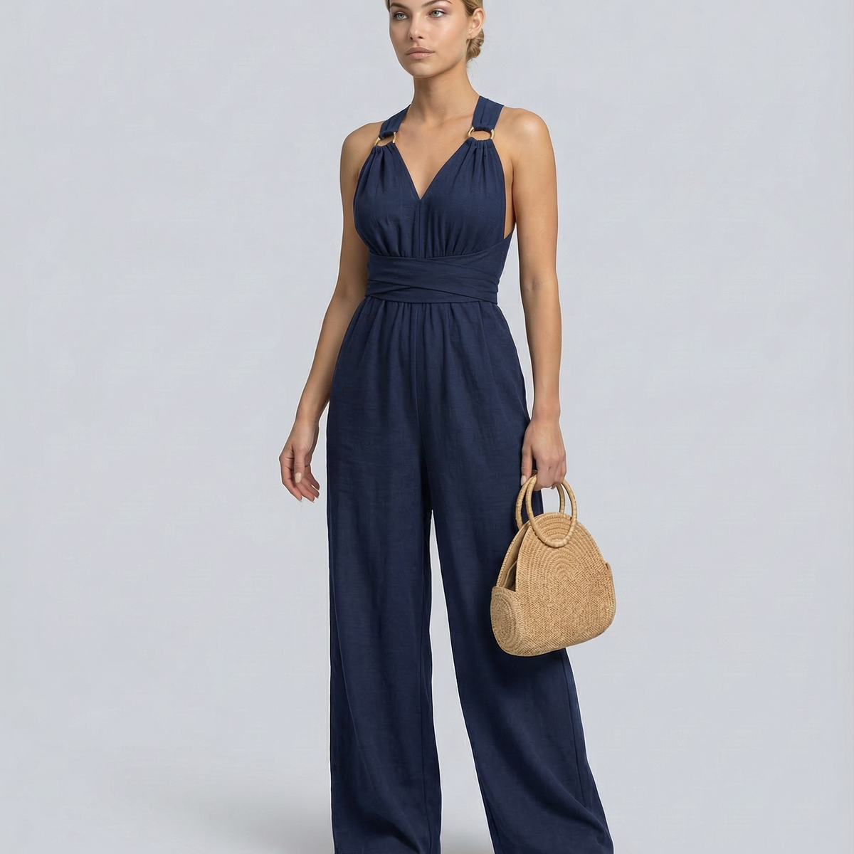 Leanne | Jumpsuit with Cross-Back Detail and Wide-Leg Fit
