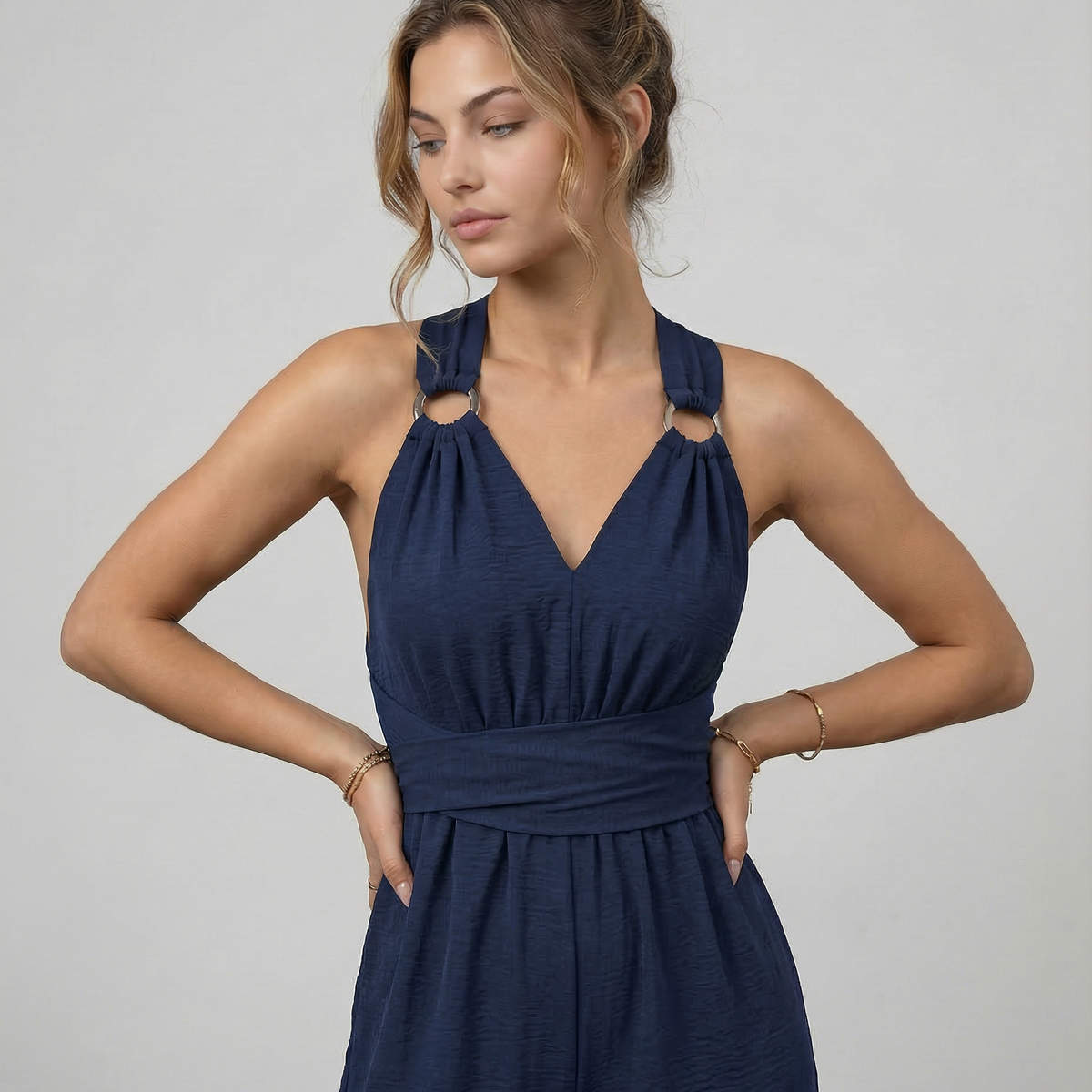 Leanne | Jumpsuit with Cross-Back Detail and Wide-Leg Fit