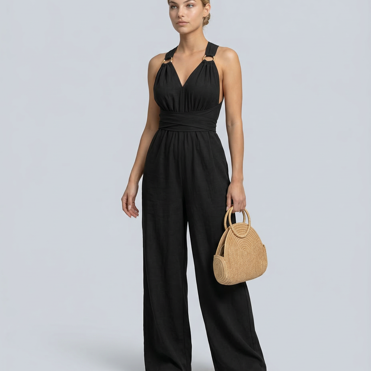 Leanne | Jumpsuit with Cross-Back Detail and Wide-Leg Fit