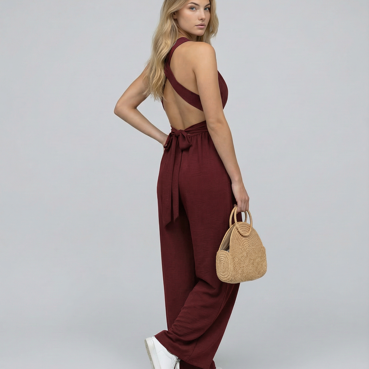 Leanne | Jumpsuit with Cross-Back Detail and Wide-Leg Fit