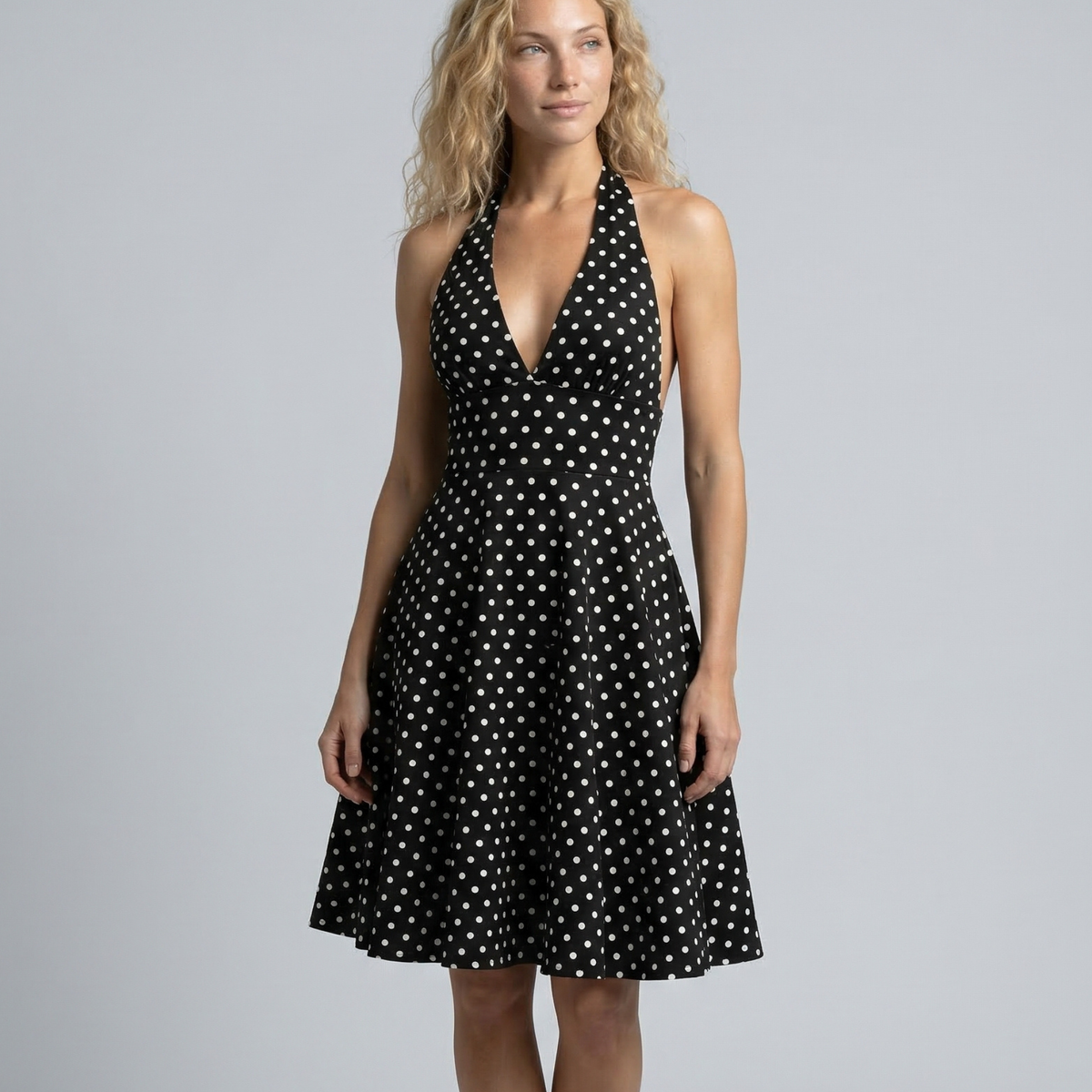 Emilia | Halter Neck Polka Dot Backless Mini Dress