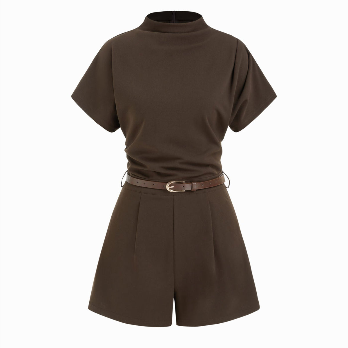 Sarah | Belted High-Neck Short Romper