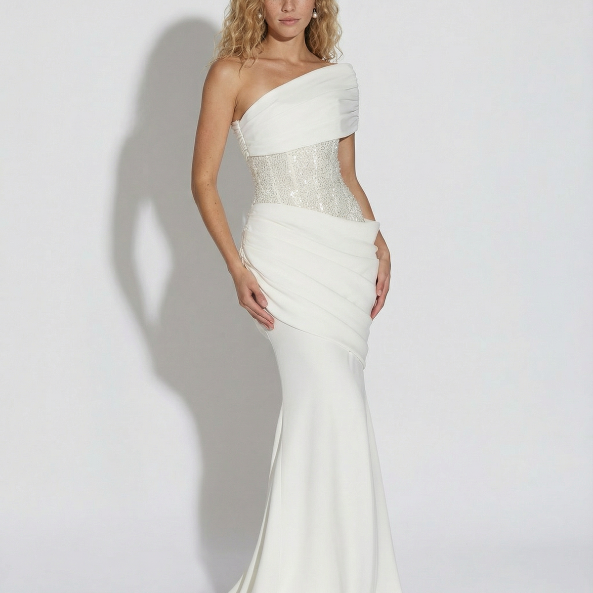 Caroline | One-Shoulder Maxi Dress with Embellished Waist