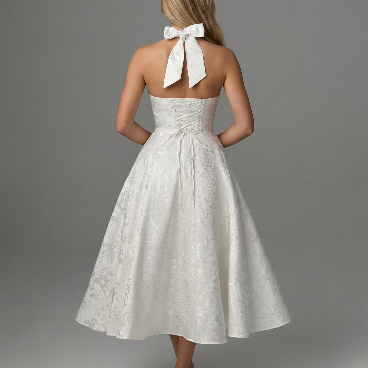 Sheryl | Midi Dress with Halter Neck and Jacquard Finish