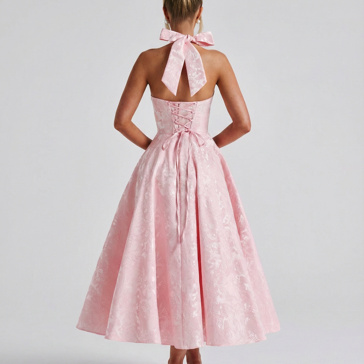 Sheryl | Midi Dress with Halter Neck and Jacquard Finish