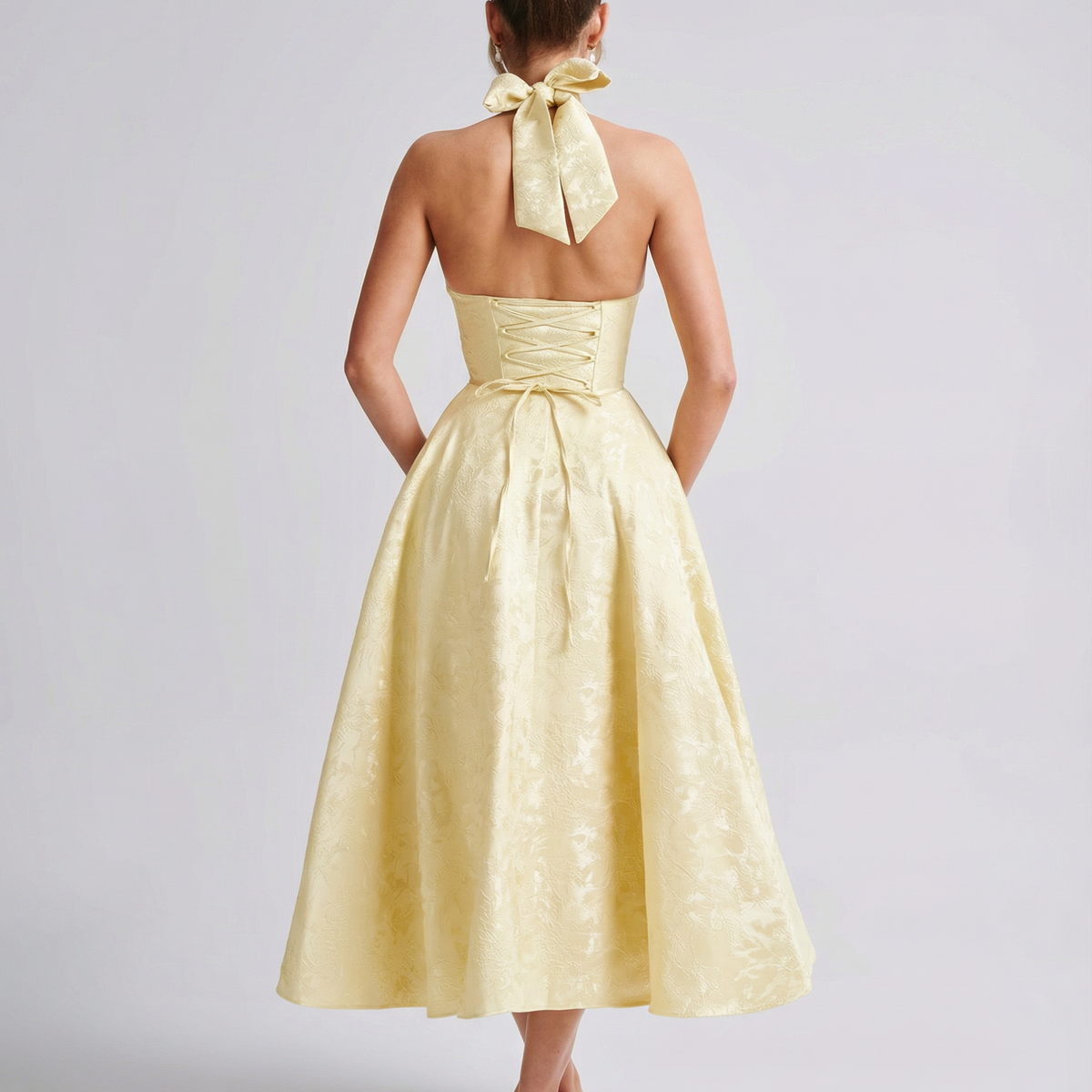 Sheryl | Midi Dress with Halter Neck and Jacquard Finish