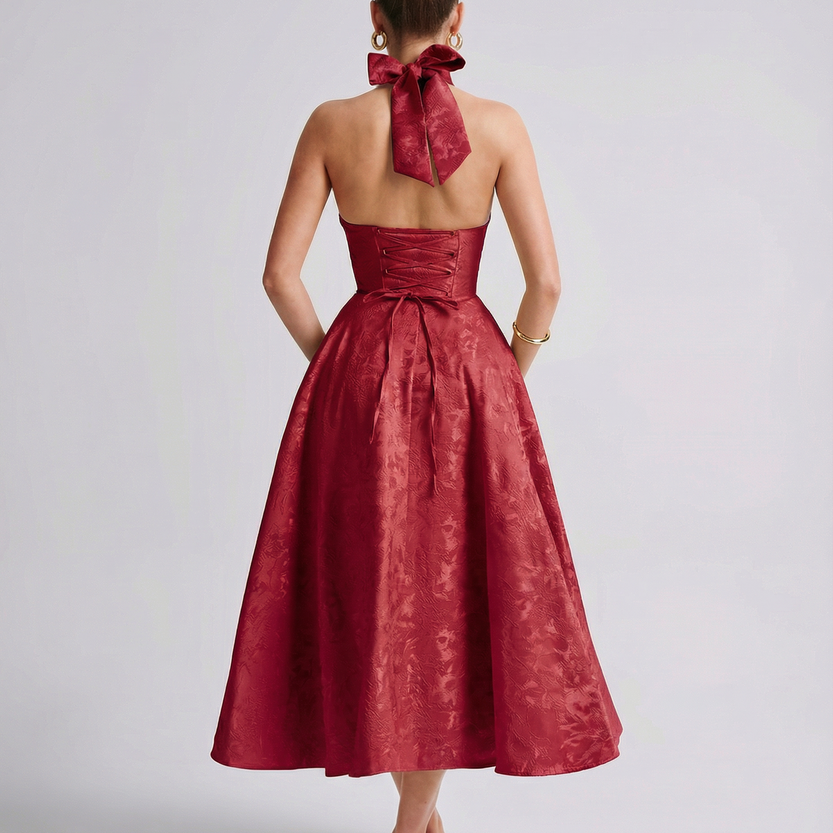 Sheryl | Midi Dress with Halter Neck and Jacquard Finish