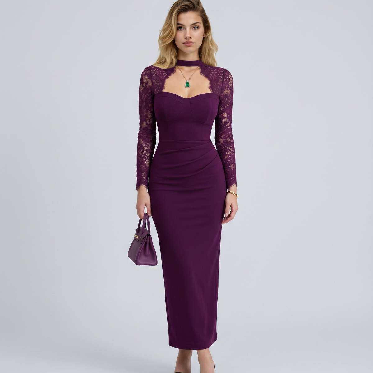 Allison | Black Lace Panel Maxi Dress