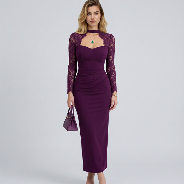 Allison | Black Lace Panel Maxi Dress