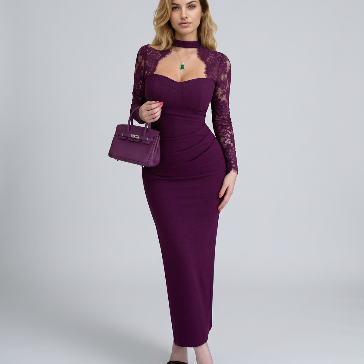 Allison | Black Lace Panel Maxi Dress
