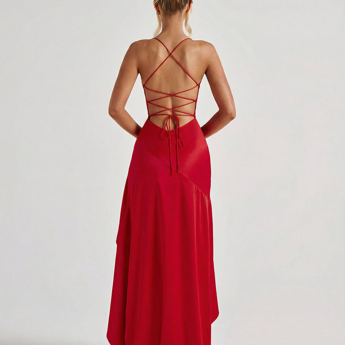 Naomi | Satin Maxi Dress with Lace-Up Back