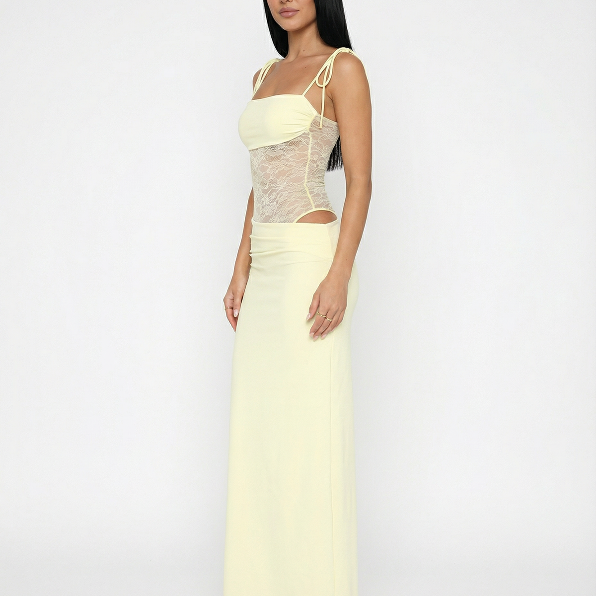 Leah | Lace Panel Tie-Shoulder Maxi Dress