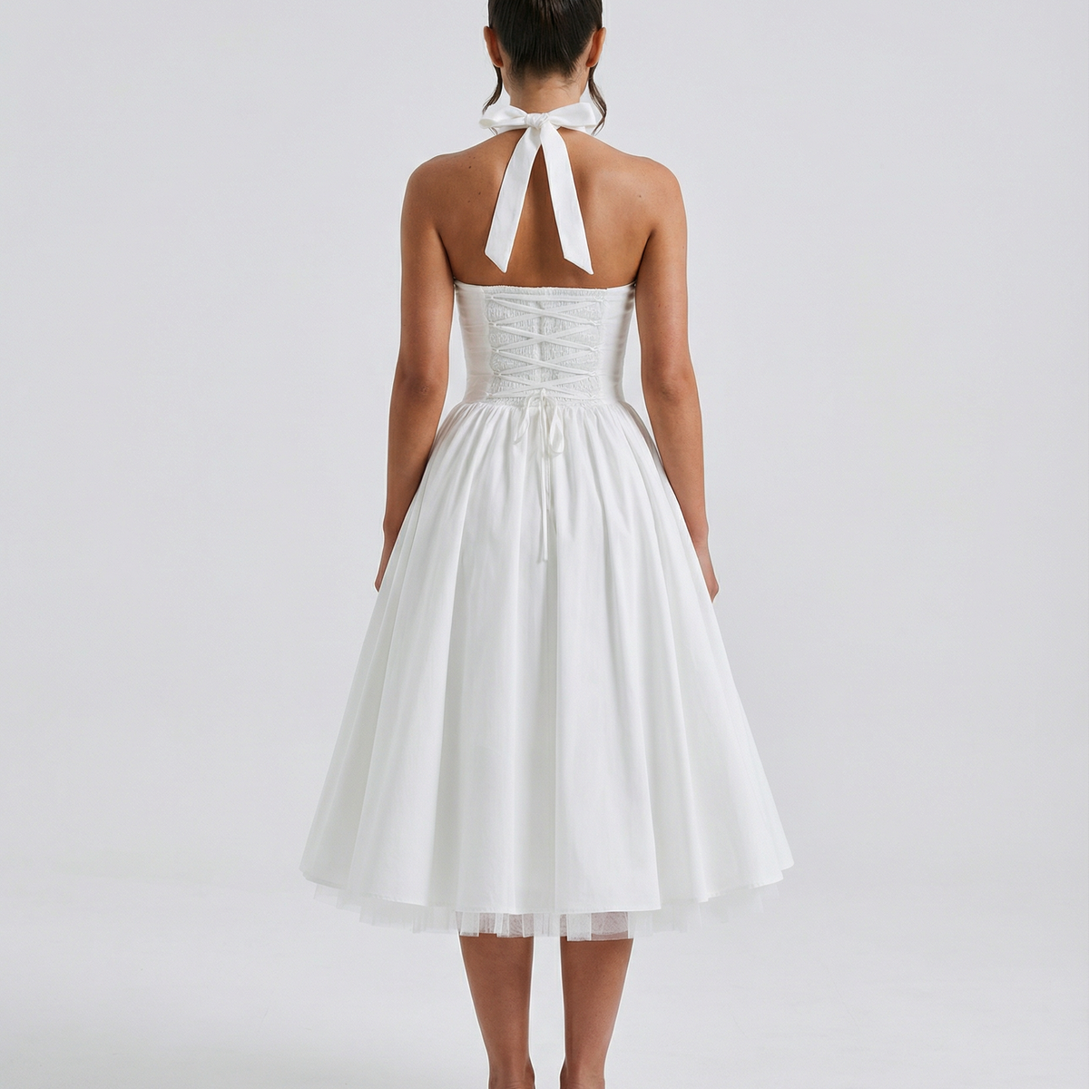 Lena | Midi Halter Neck Lace-Up Back Dress