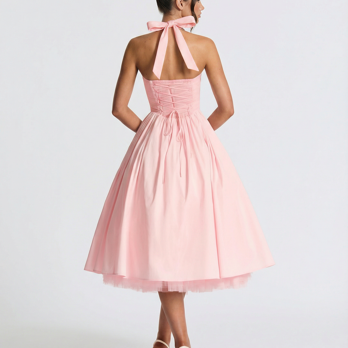 Lena | Midi Halter Neck Lace-Up Back Dress