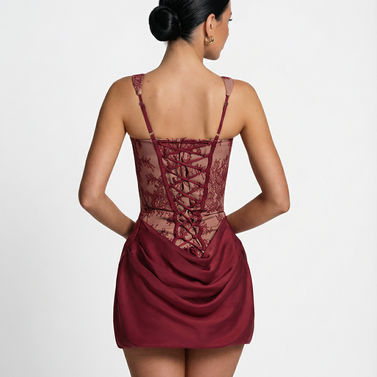 Evelyn | Lace Corset Mini Dress with Draped Skirt
