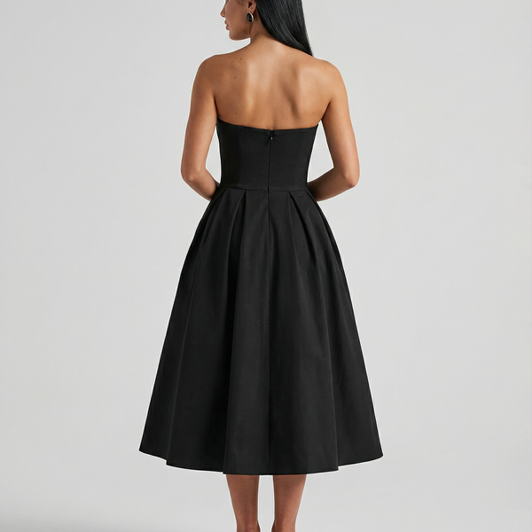 Ainsley | Midi Dress with Strapless Full Skirt