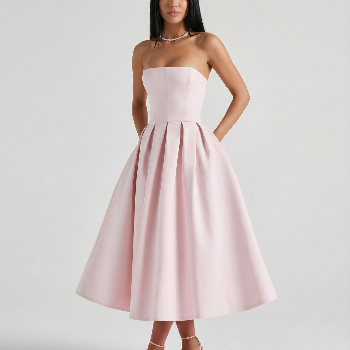 Ainsley | Midi Dress with Strapless Full Skirt