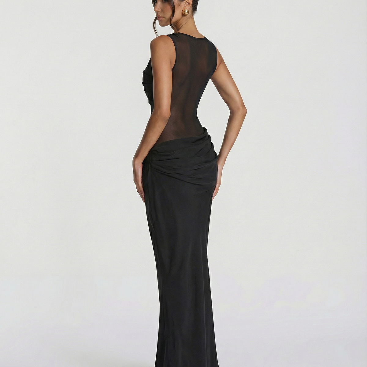 Olivia | Maxi Dress with Sheer Panel and Ruched Skirt