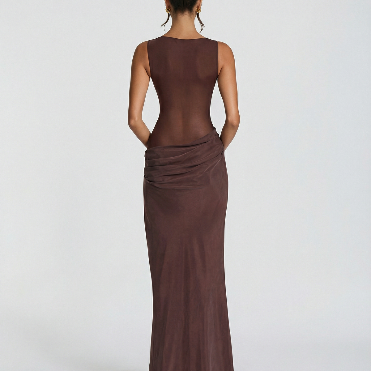 Olivia | Maxi Dress with Sheer Panel and Ruched Skirt