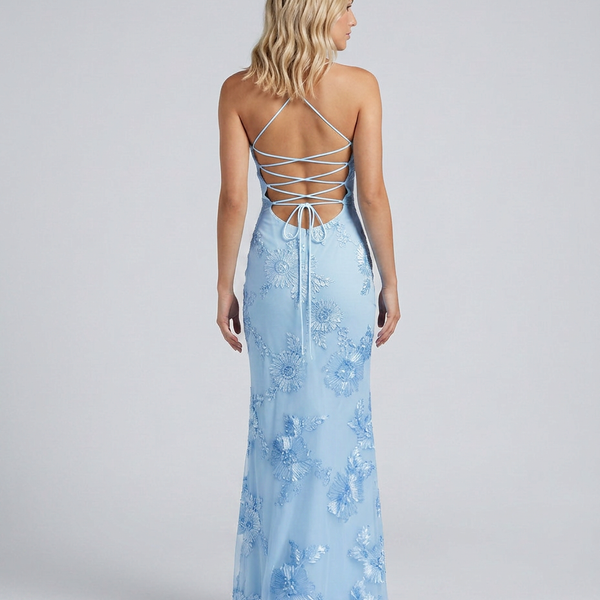 Angela | Maxi Dress with Floral Appliqué and Lace-Up Back