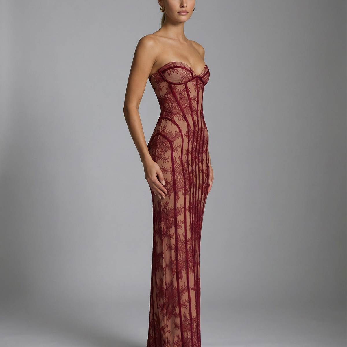 Catherine | Maxi Dress with Sheer Lace Corset and Lace-Up Back