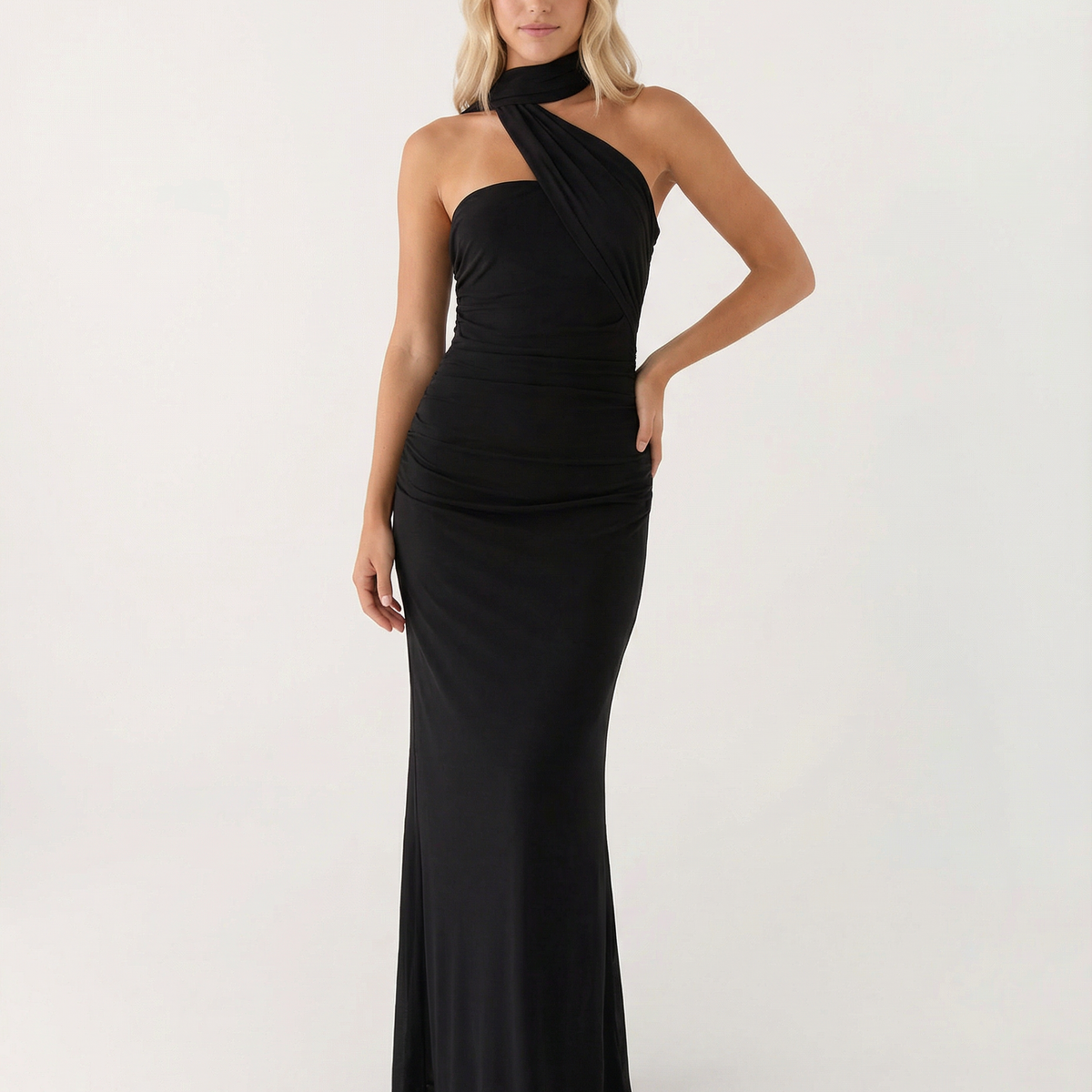 Lindsay | Maxi Dress with One-Shoulder Scarf Neckline