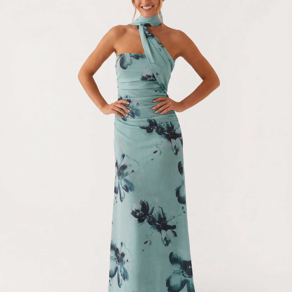 Lindsay | Maxi Dress with One-Shoulder Scarf Neckline