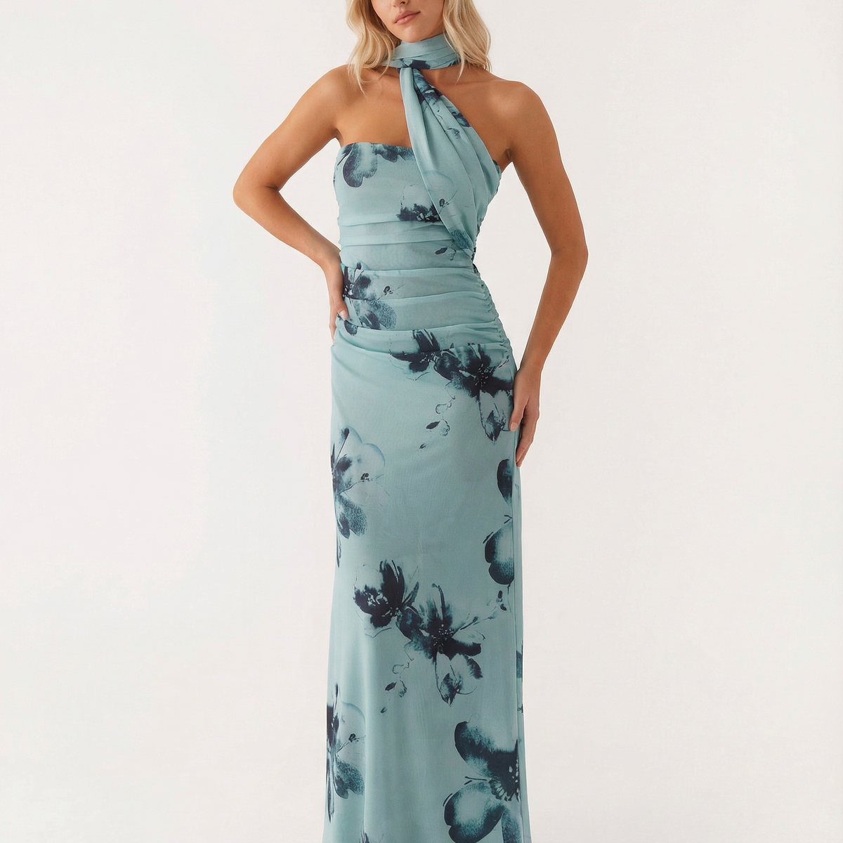 Lindsay | Maxi Dress with One-Shoulder Scarf Neckline