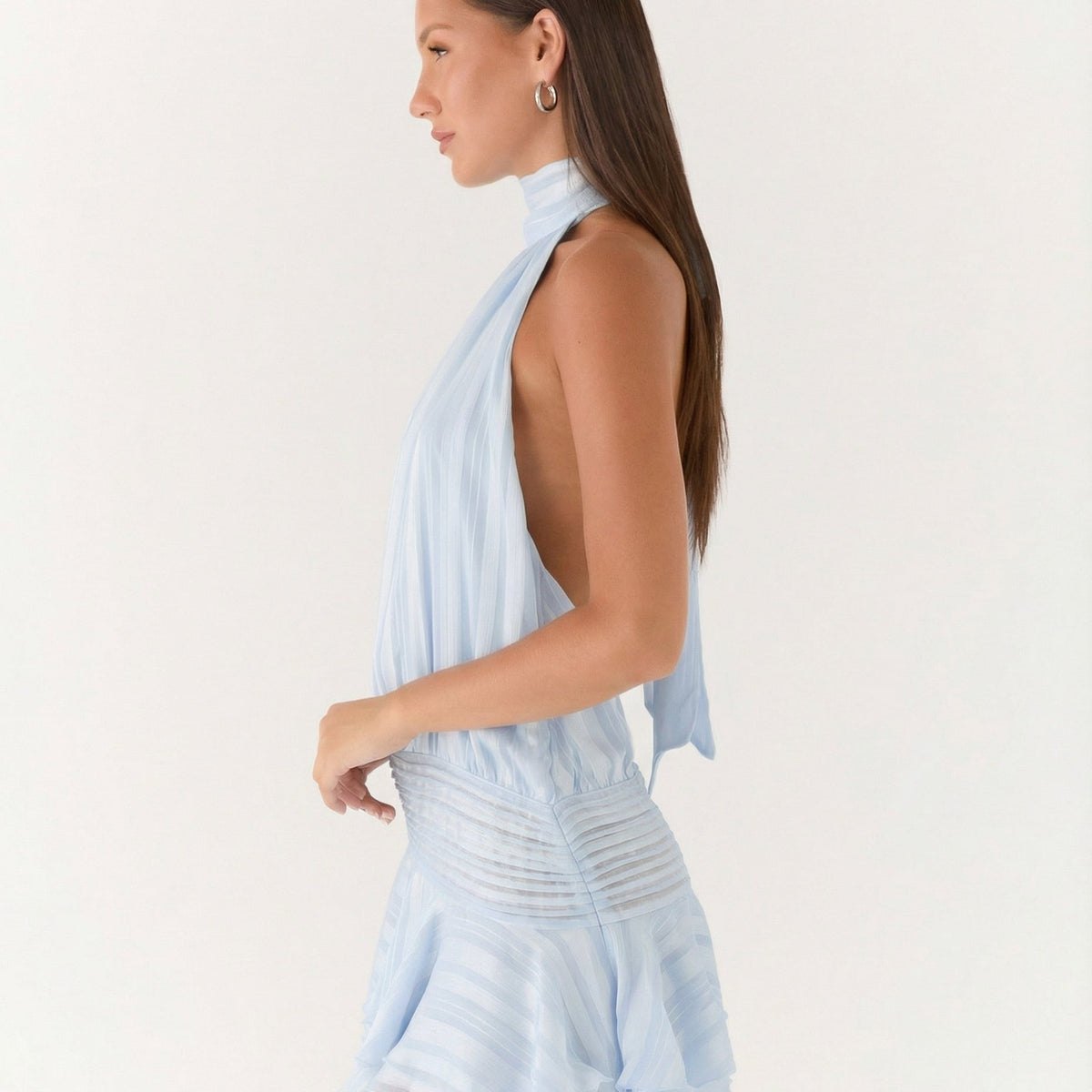 Deborah | Halter Neck Pleated Playsuit with Ruffle Overlay