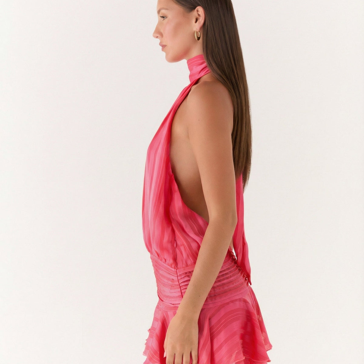 Deborah | Halter Neck Pleated Playsuit with Ruffle Overlay