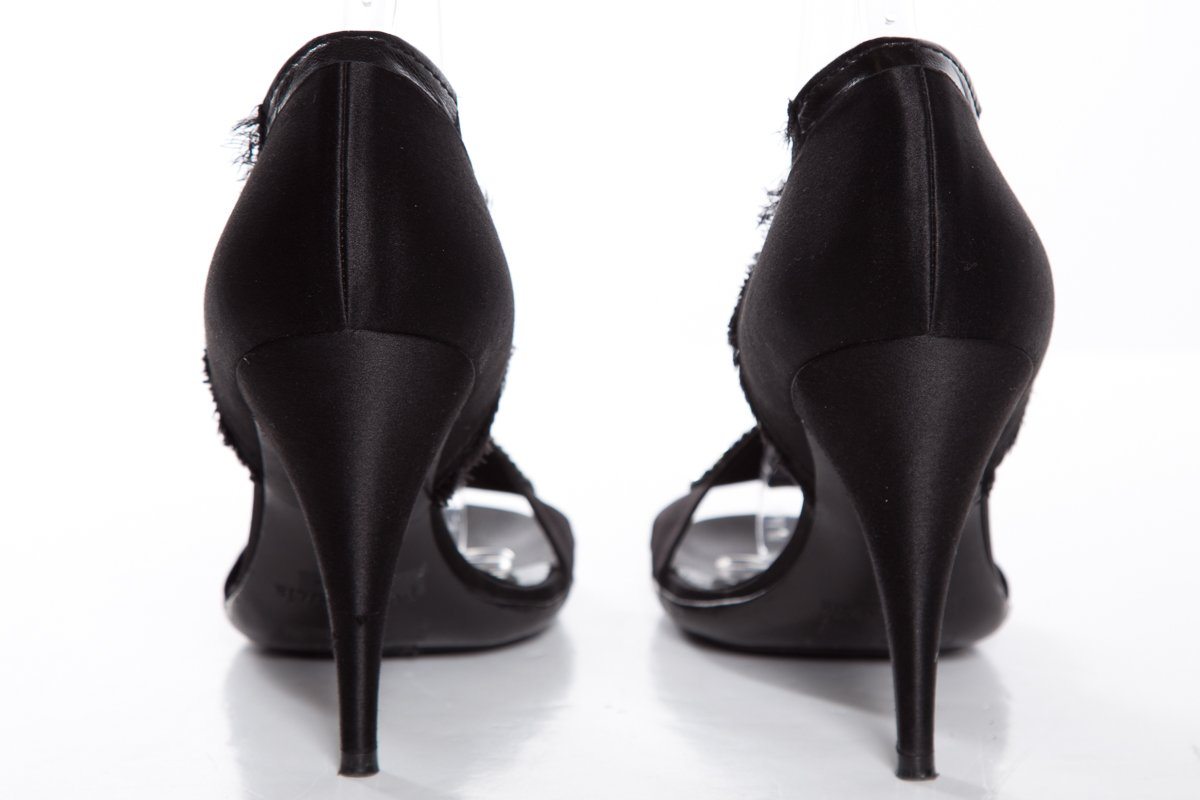 Pedro Garcia Black Satin Sandals With Wrapped Heels SZ 40.5 Sale