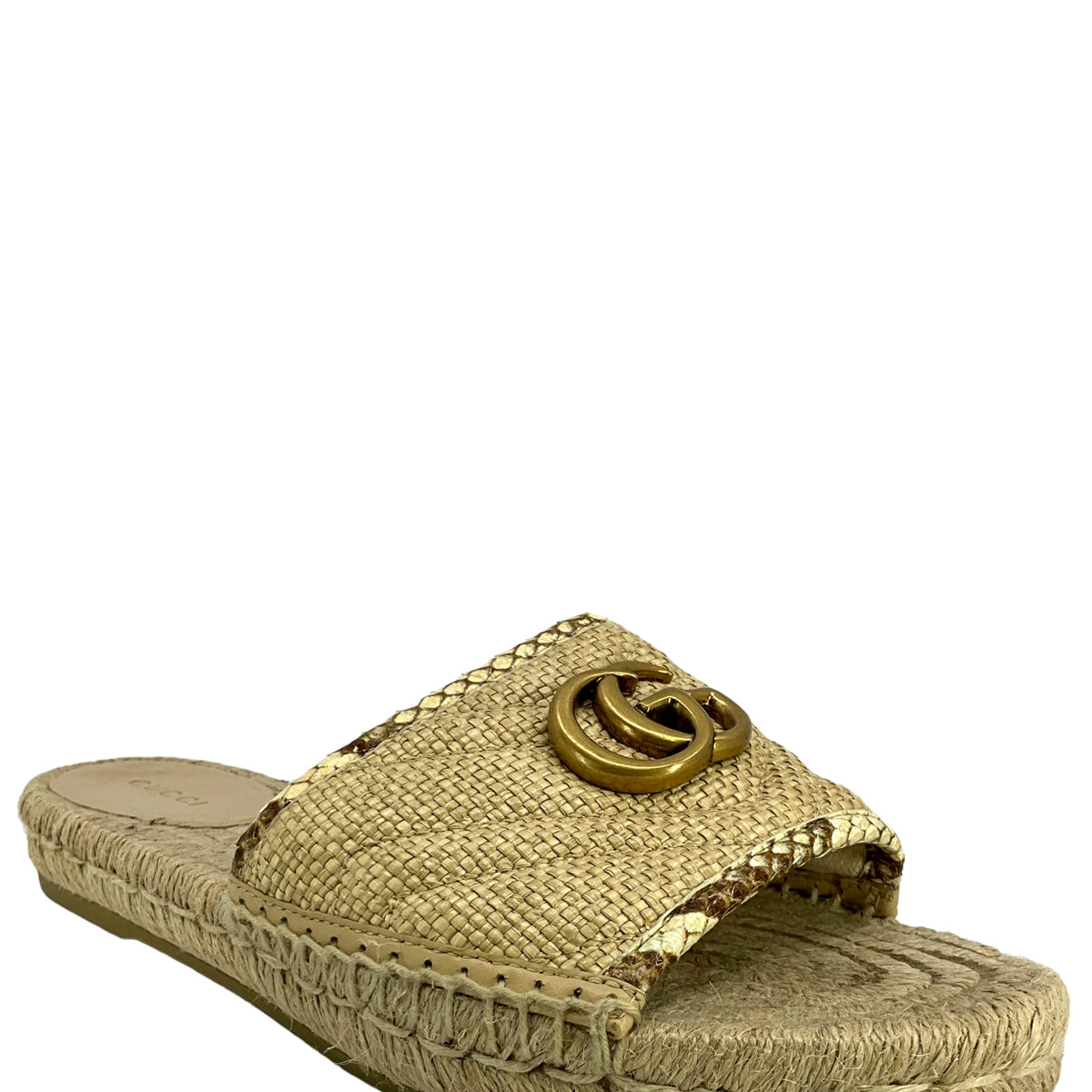 GUCCI Straw Elaphe GG Marmont Espadrille Sandals Size 7