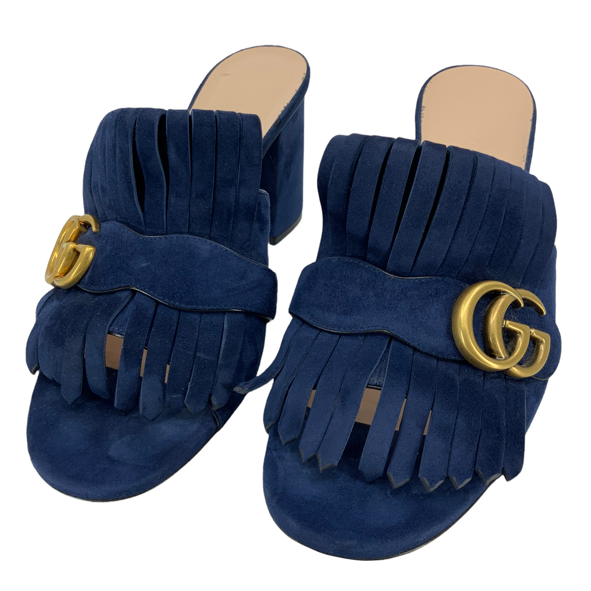 Gucci Marmont GG Suede Fringe Mules Size 10