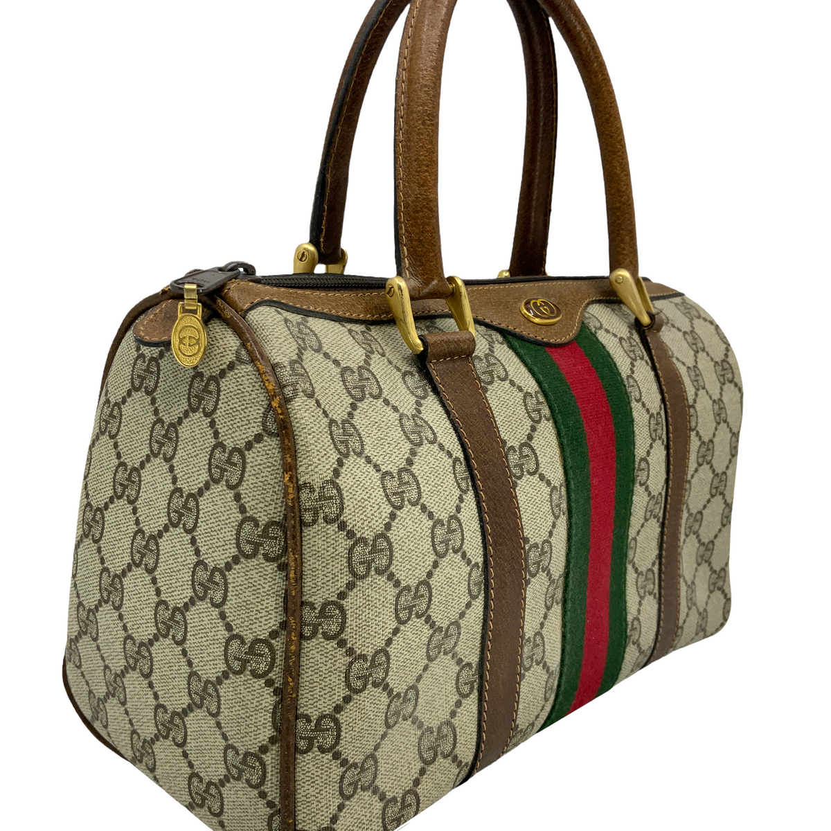 Gucci Vintage Boston Sherry Line Monogram Canvas Small Satchel Bag